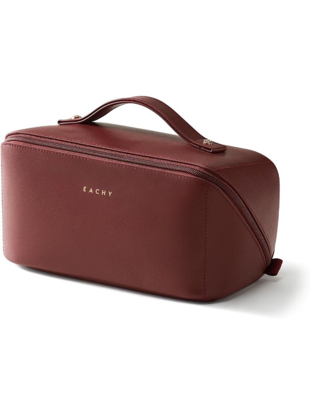 Stylish Medium Red Travel Makeup Bag for Women - Flat Open Cosmetic Organizer